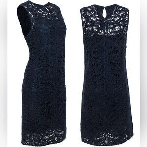 Brooks Brothers Crochet Cotton Midi Dress Preppy Career Business Blue Minimalist